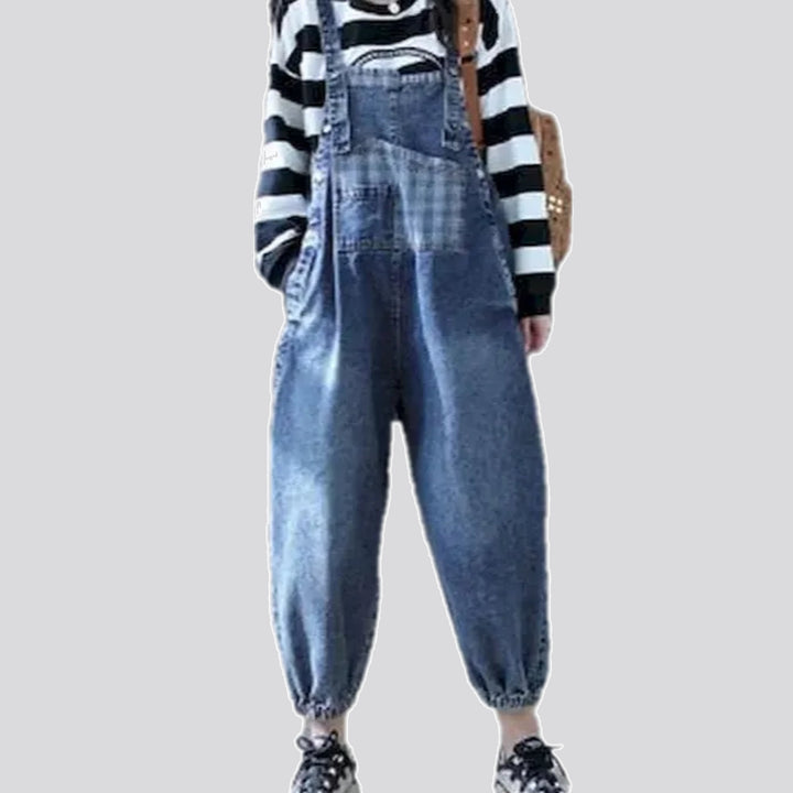 Stylish plaid baggy denim overall for women