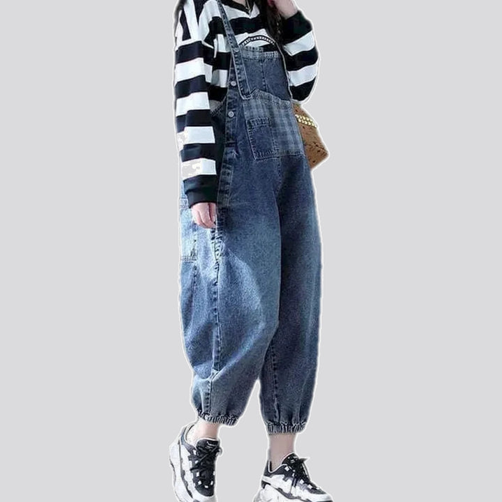 Stylish plaid baggy denim overall for women