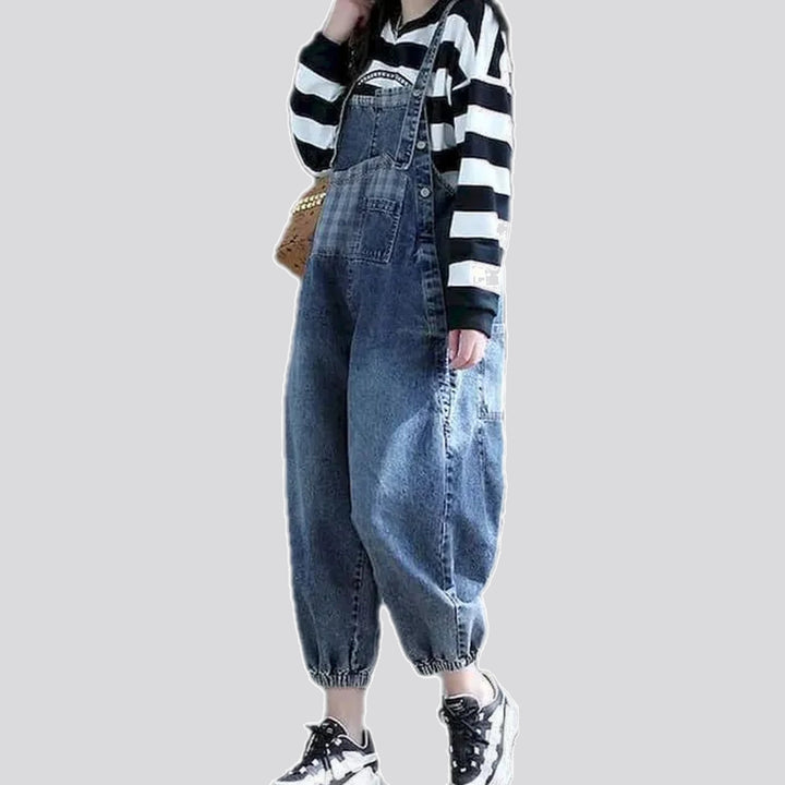 Stylish plaid baggy denim overall for women