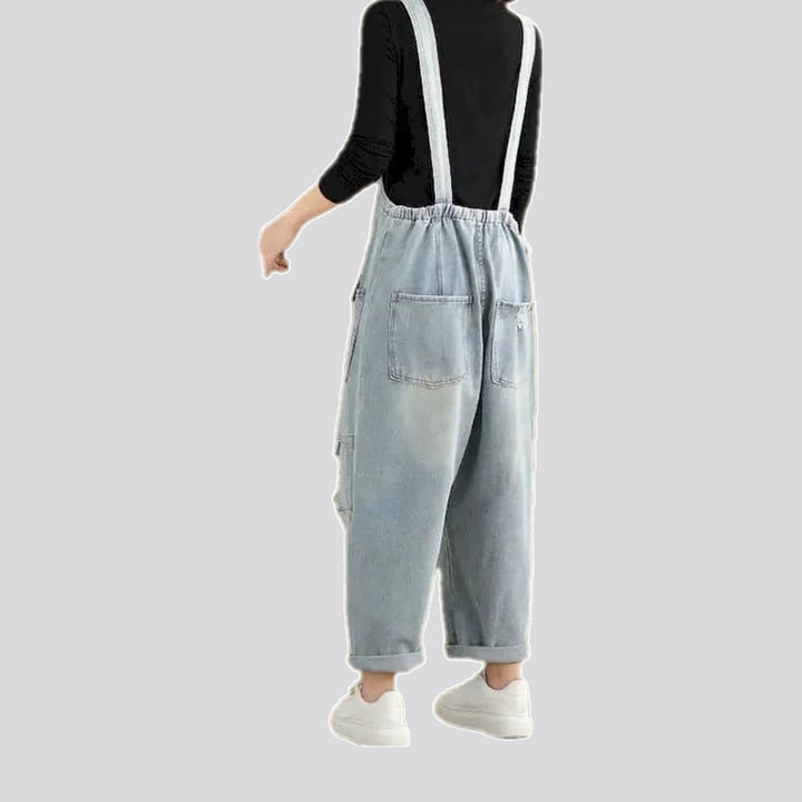 Cuffed denim overall for women