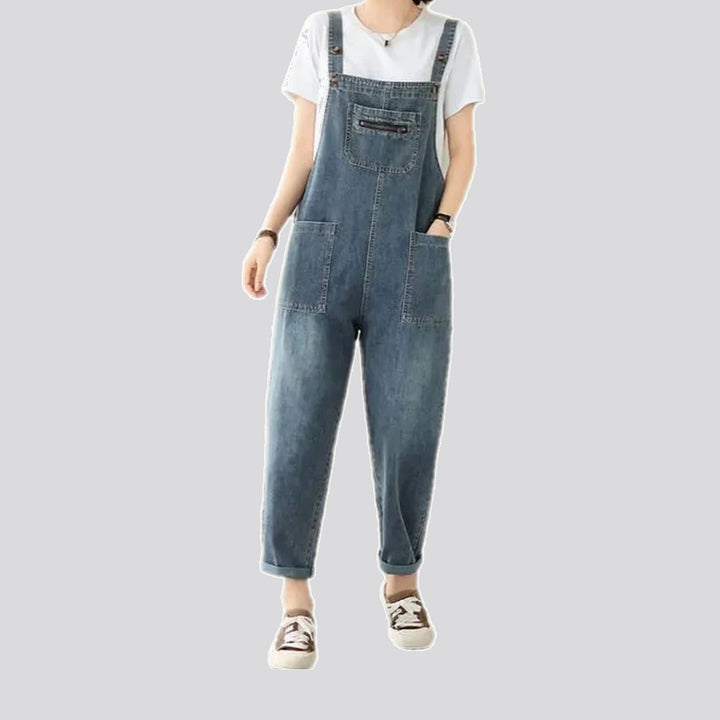 Medium patterned roll hem women's jeans overall