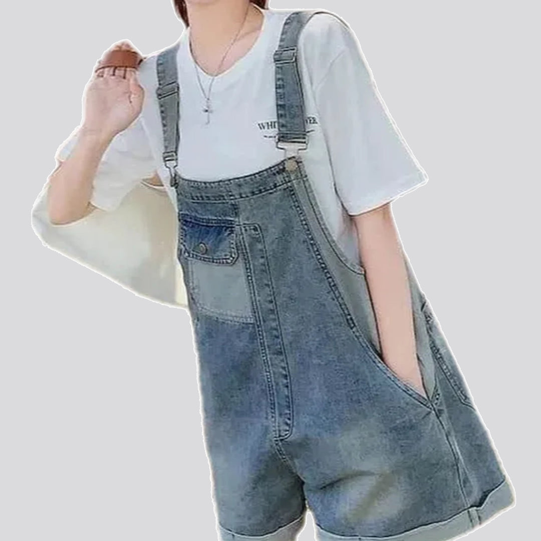 Light baggy faded women's denim overall