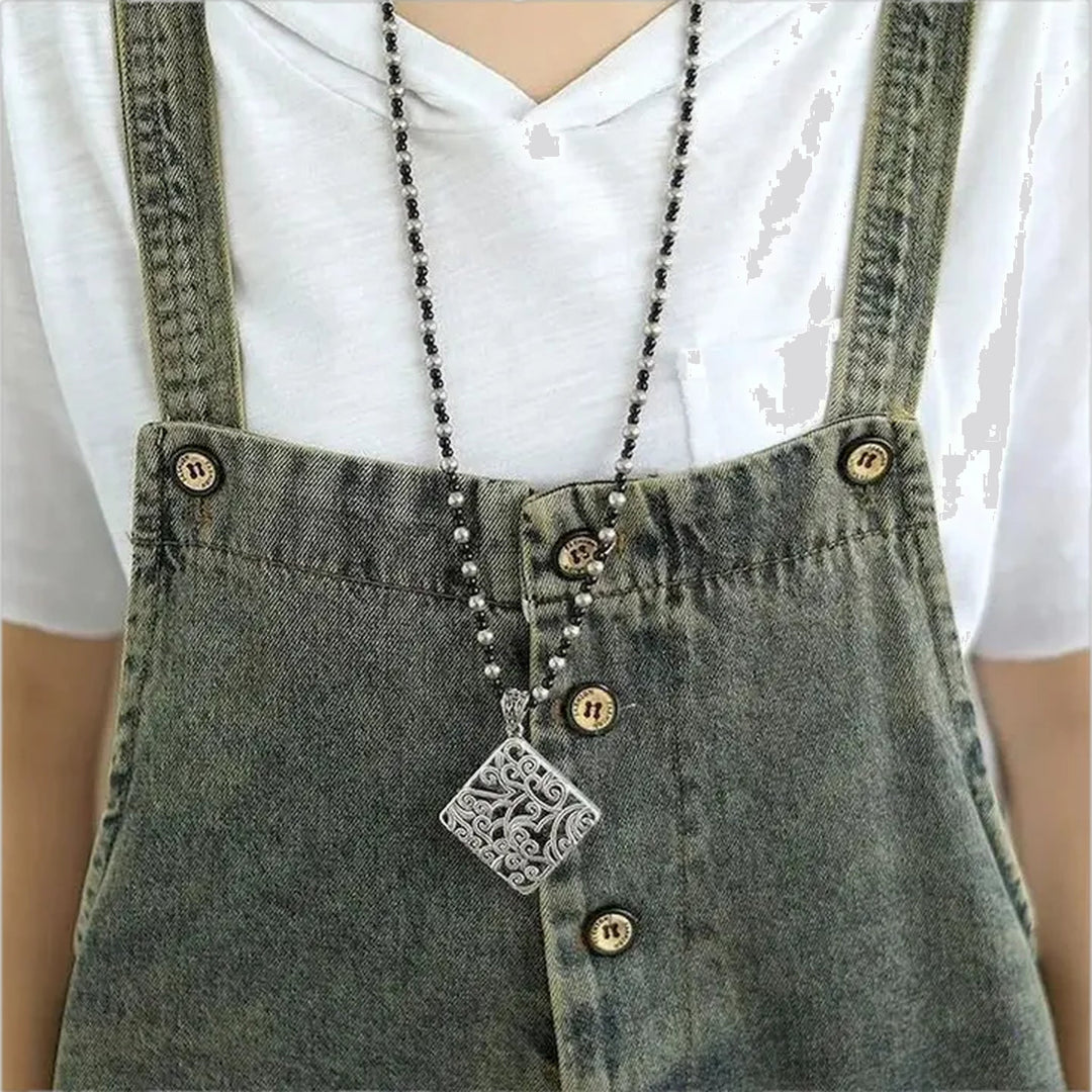 Retro style denim bib for ladies