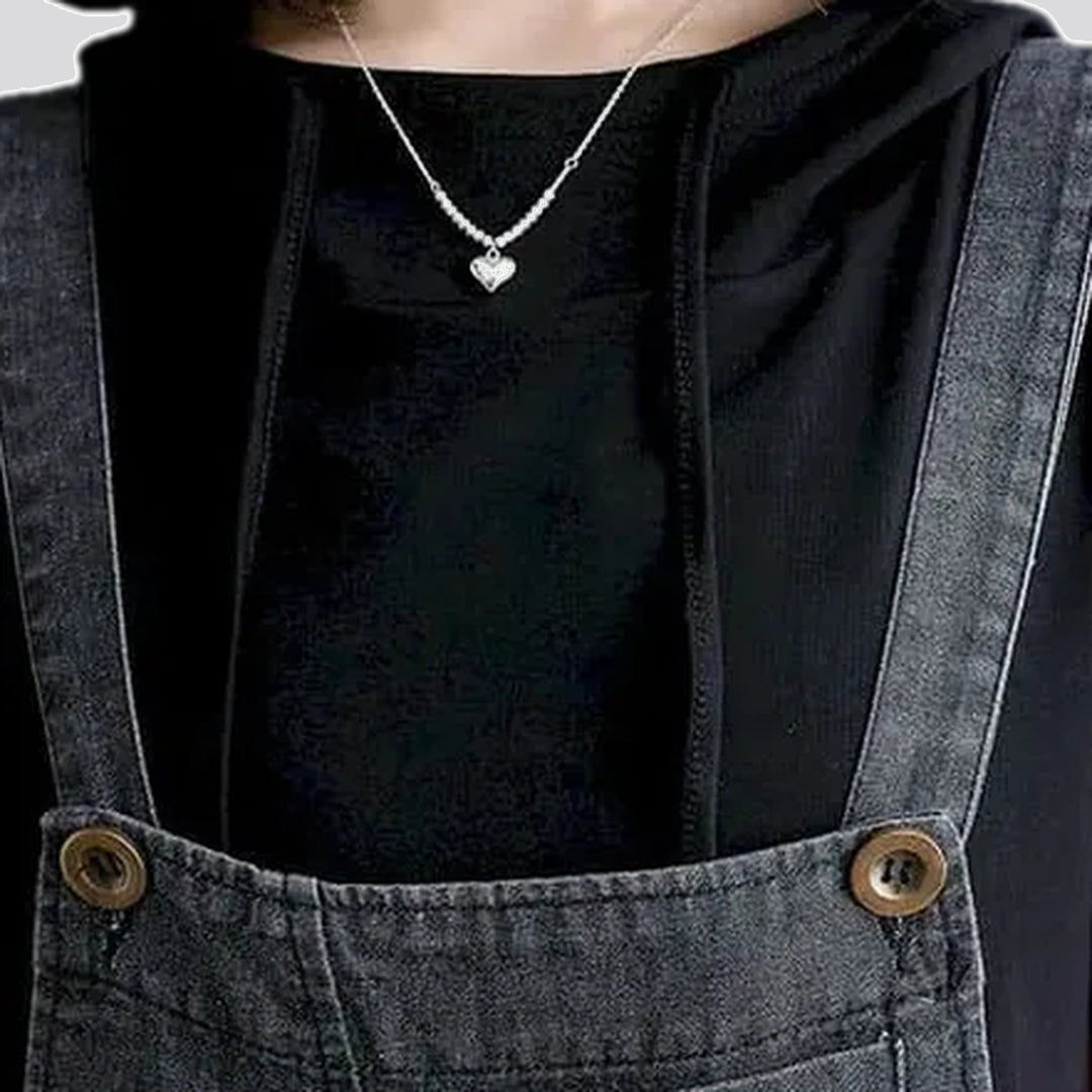 Street style washed out jeans bib for ladies