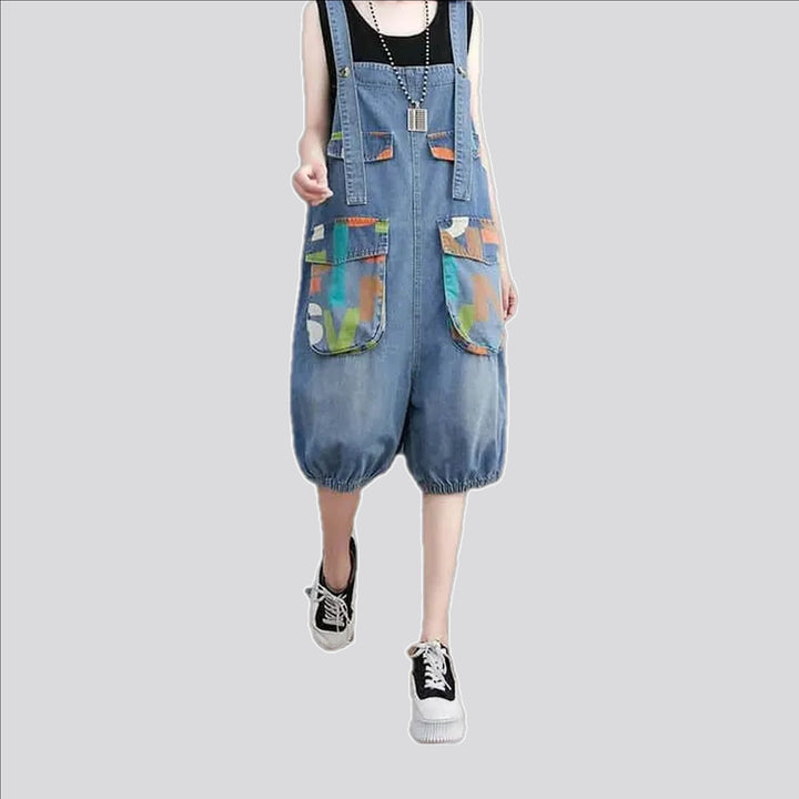 Lightweight street art baggy women's jean romper