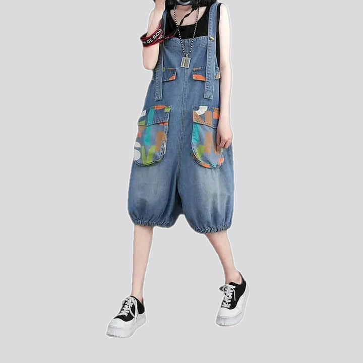 Lightweight street art baggy women's jean romper