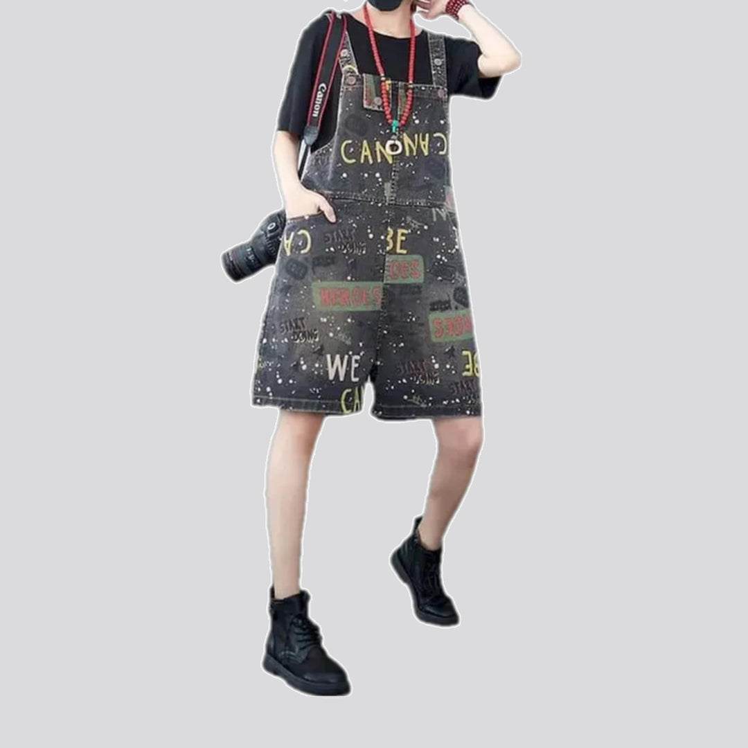 Baggy-fit starry graphic denim overall for ladies