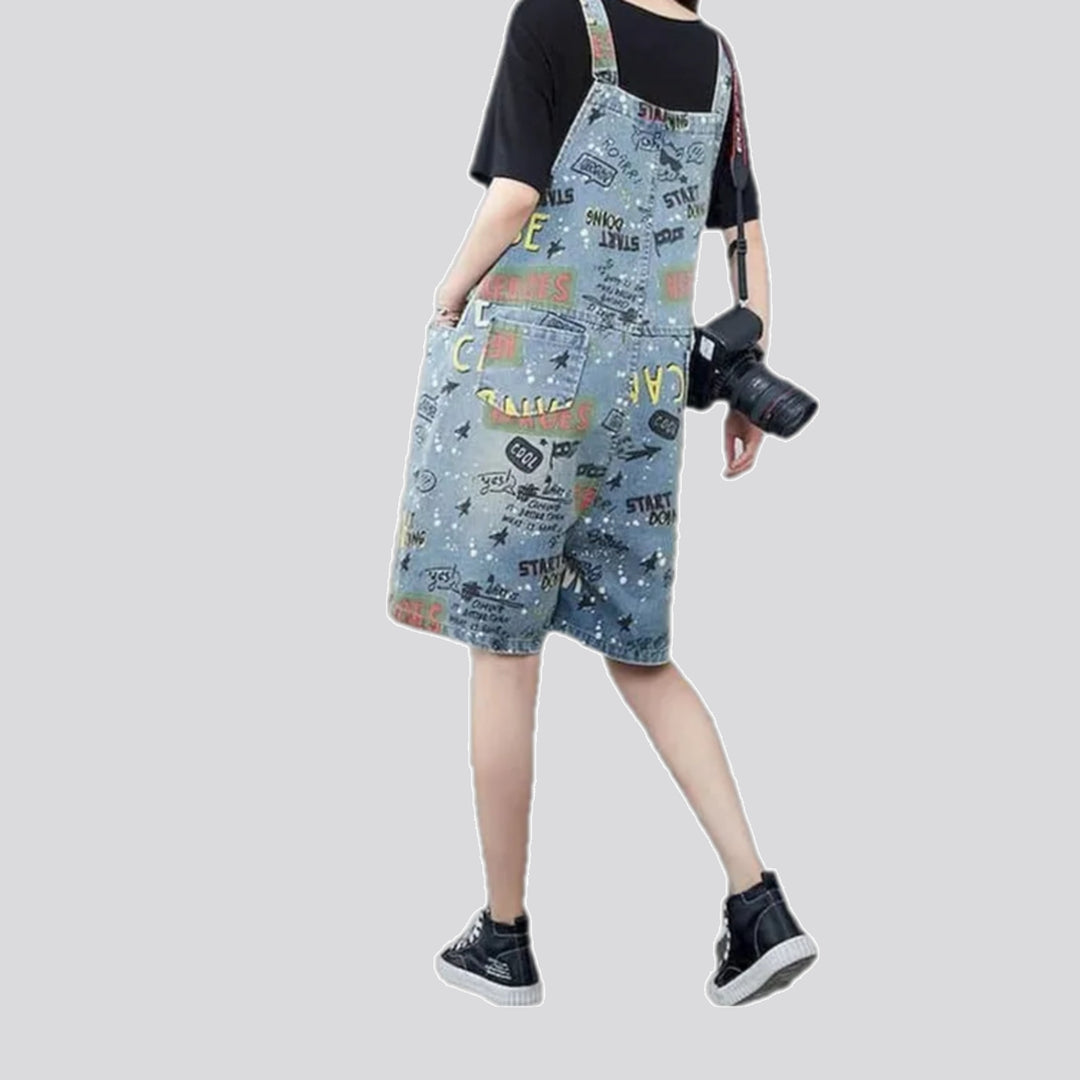 Baggy-fit starry graphic denim overall for ladies