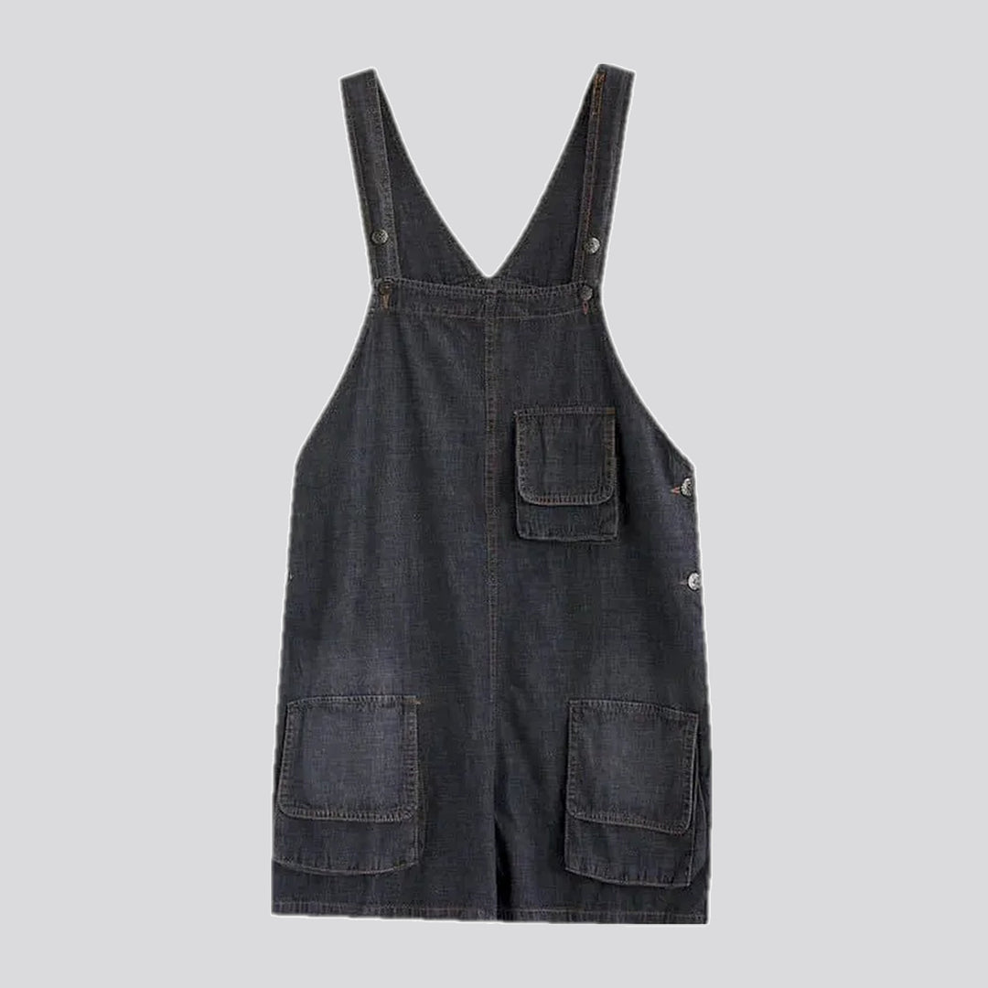 Boho style cargo pockets women's jean overall