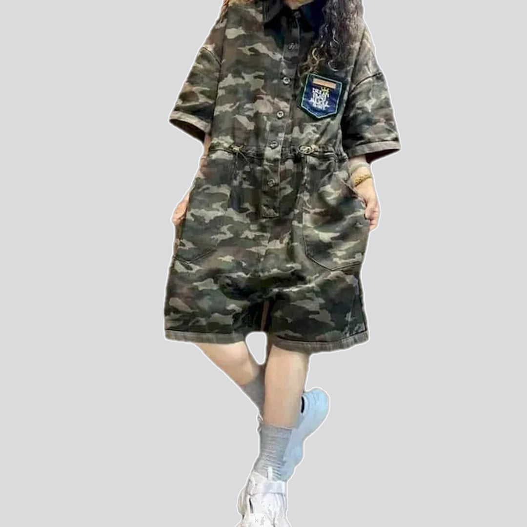 Trendy camouflage jean romper for women