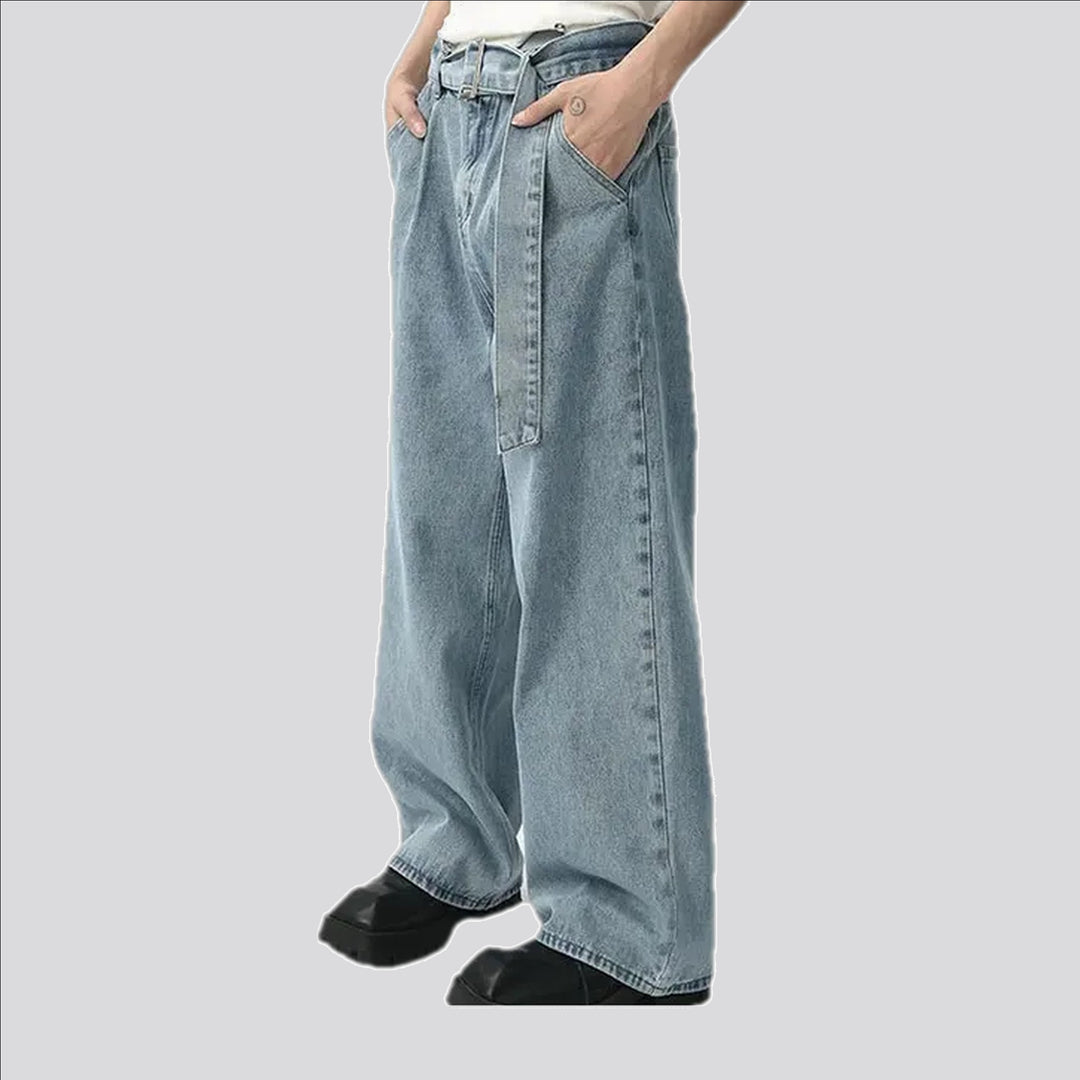 Baggy mid rise stonewashed jeans for men