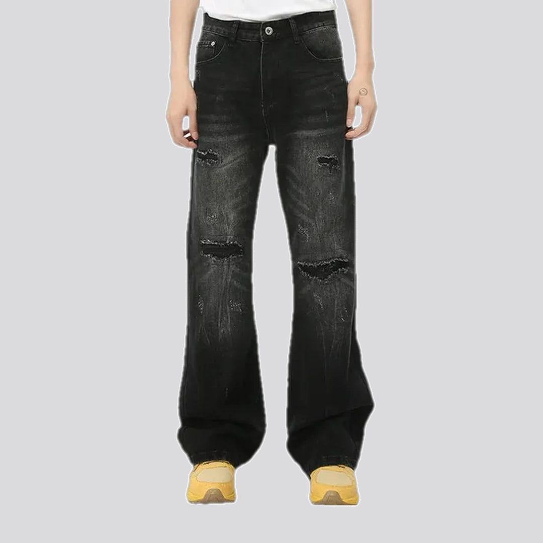 Torn creased street style men's jeans