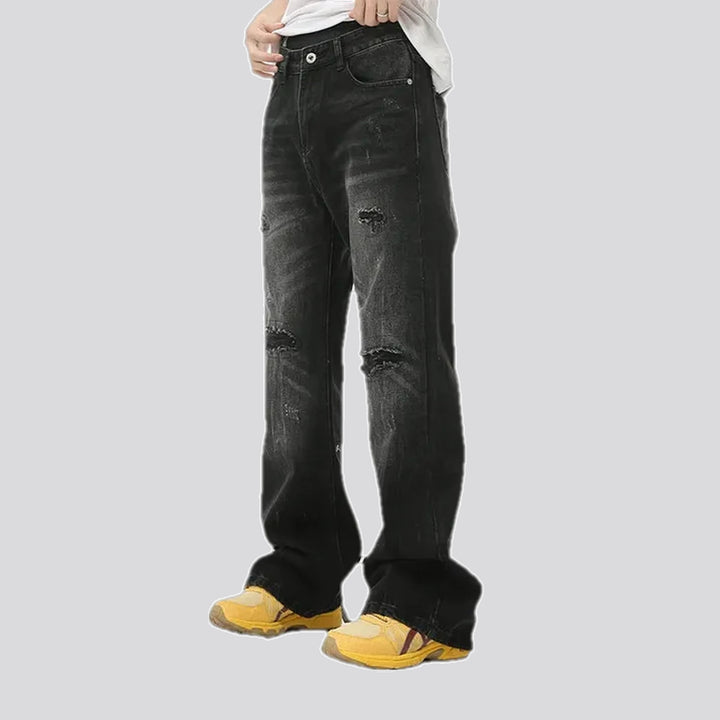 Torn creased street style men's jeans