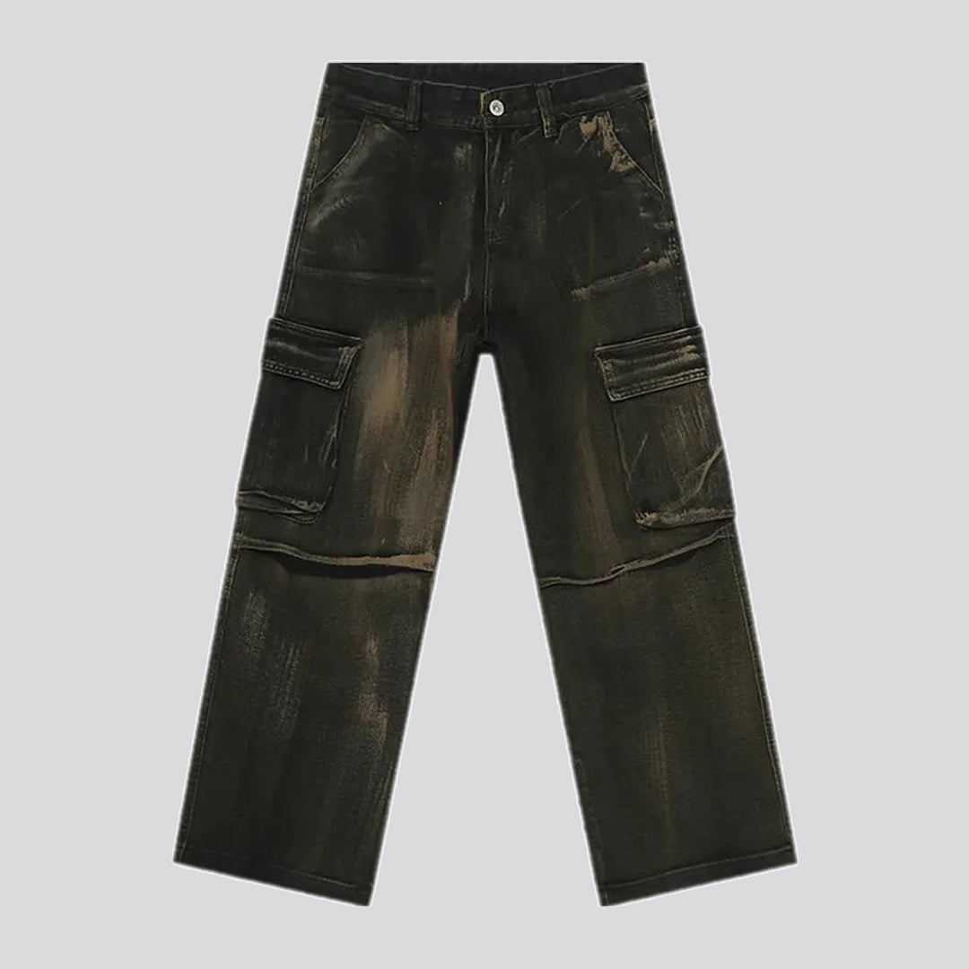 Painted mid waist men's jeans