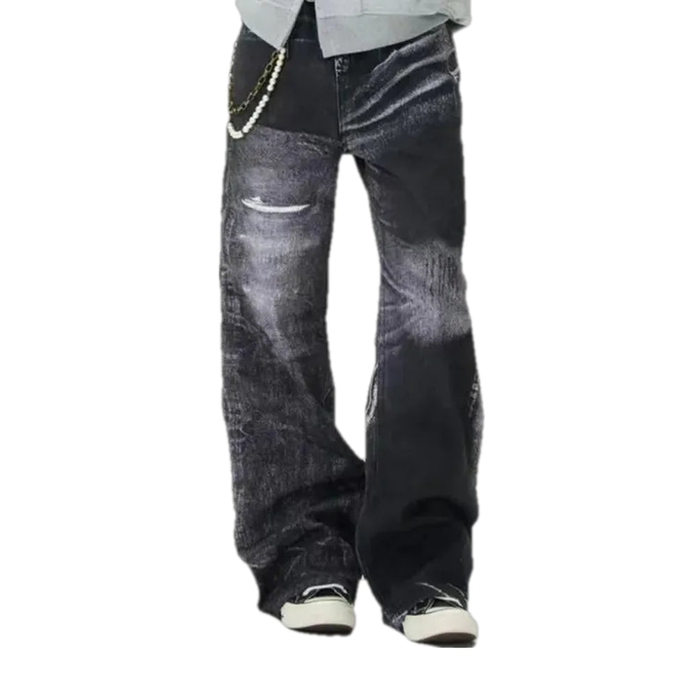 Worn Look Trendy Baggy Men's Jeans - Black