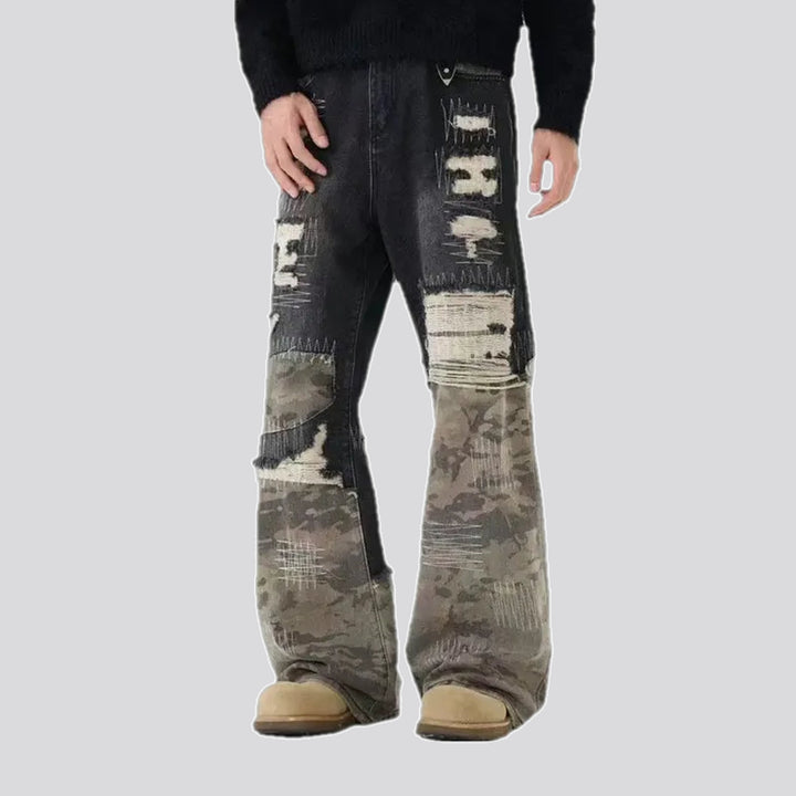 Reworked mixed colors boho men's jeans