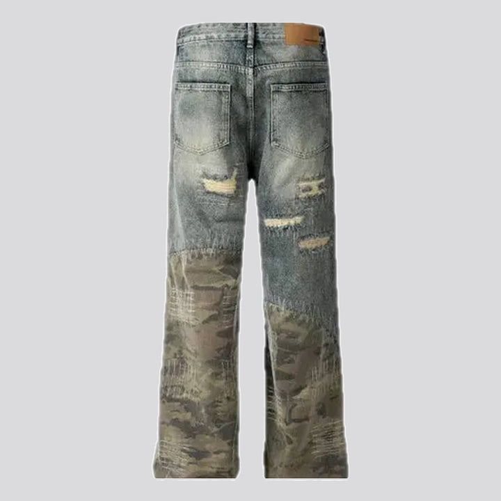 Reworked mixed colors boho men's jeans