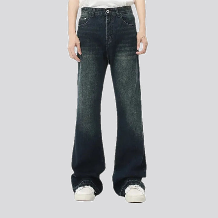 Wide fit dark faded men's jeans