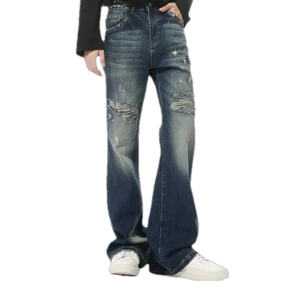 Stonewashed Grunge Style Men's Jeans - Blue