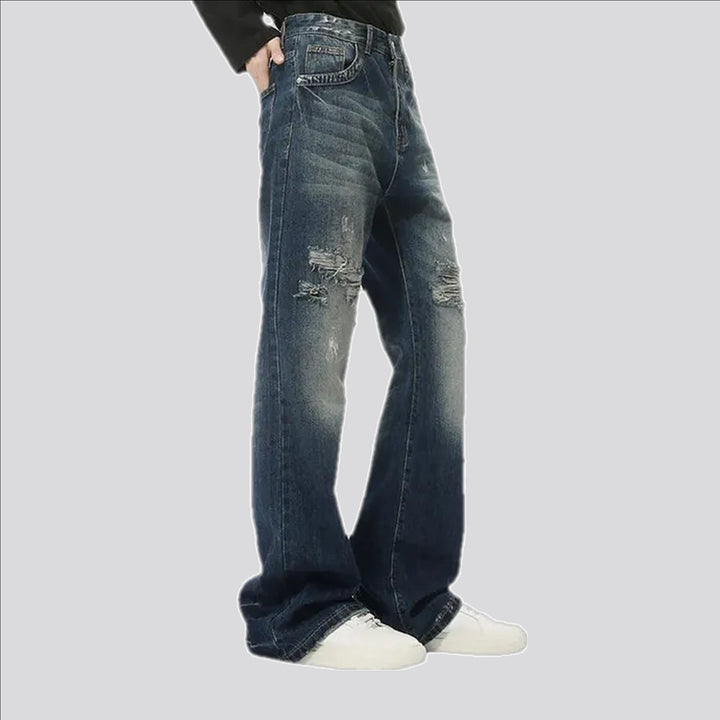 Stonewashed grunge style men's jeans