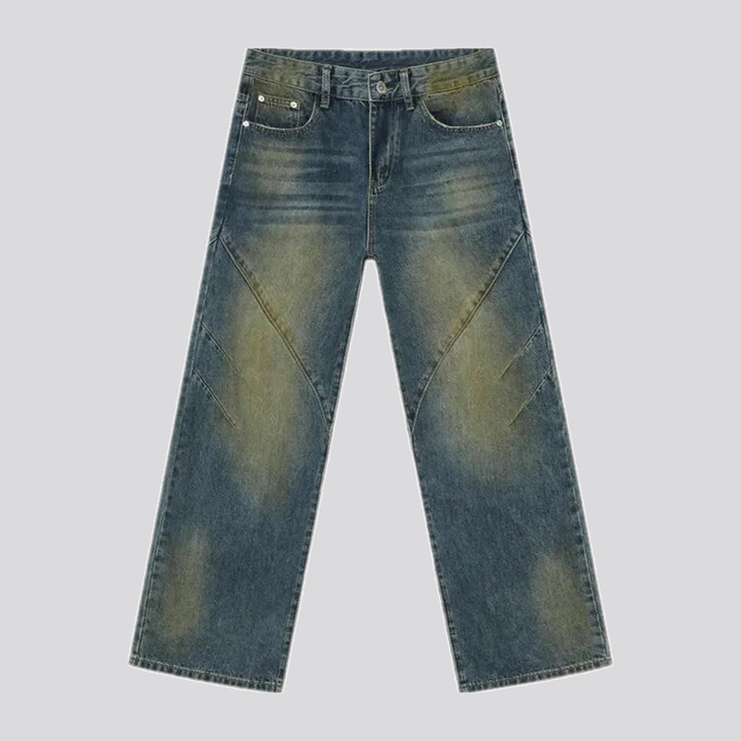 Whiskered straight-fit men's jeans