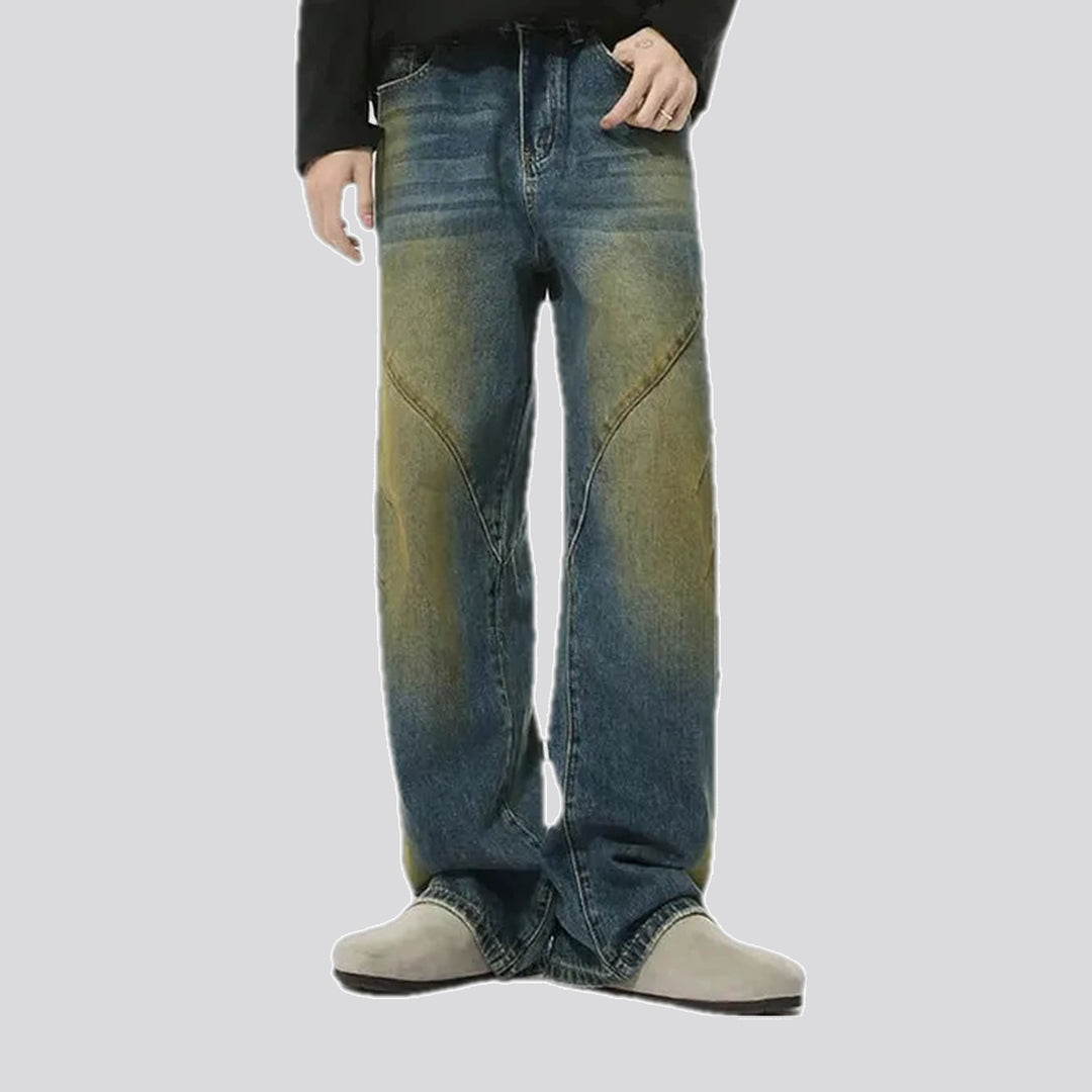 Whiskered straight-fit men's jeans