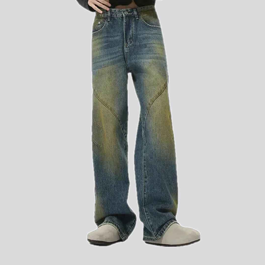 Whiskered straight-fit men's jeans