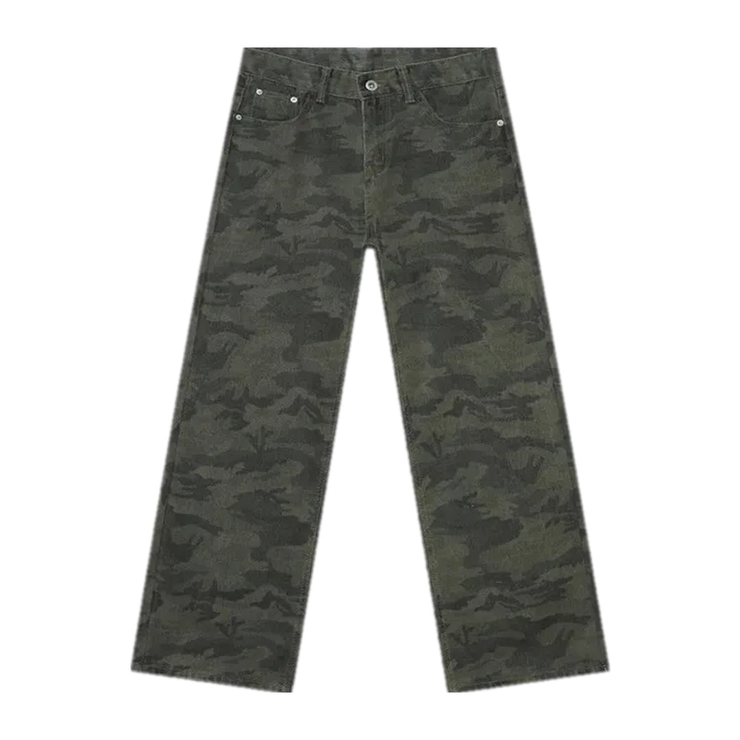 Camo Mid Waist Jeans Pants for Men - Khaki