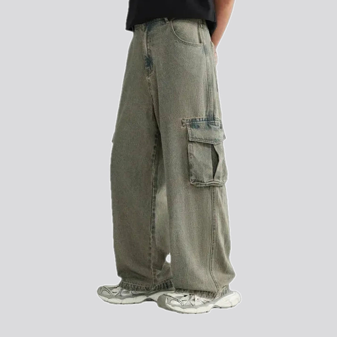 Cargo pockets boho vintage men's jeans