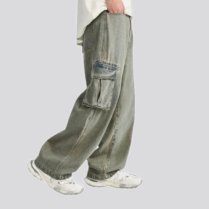 Cargo pockets boho vintage men's jeans