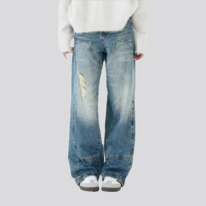 Sanded torn boho street men's jeans