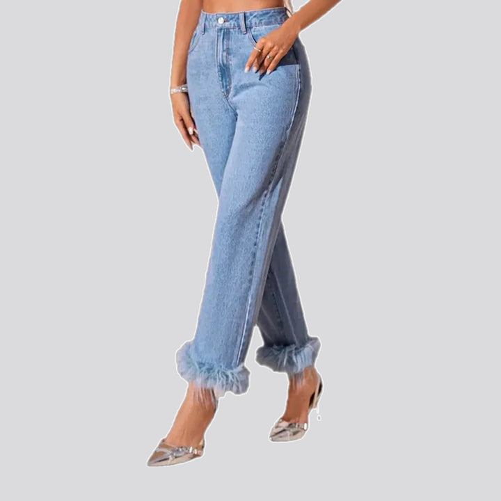 High rise feather hem women's jeans