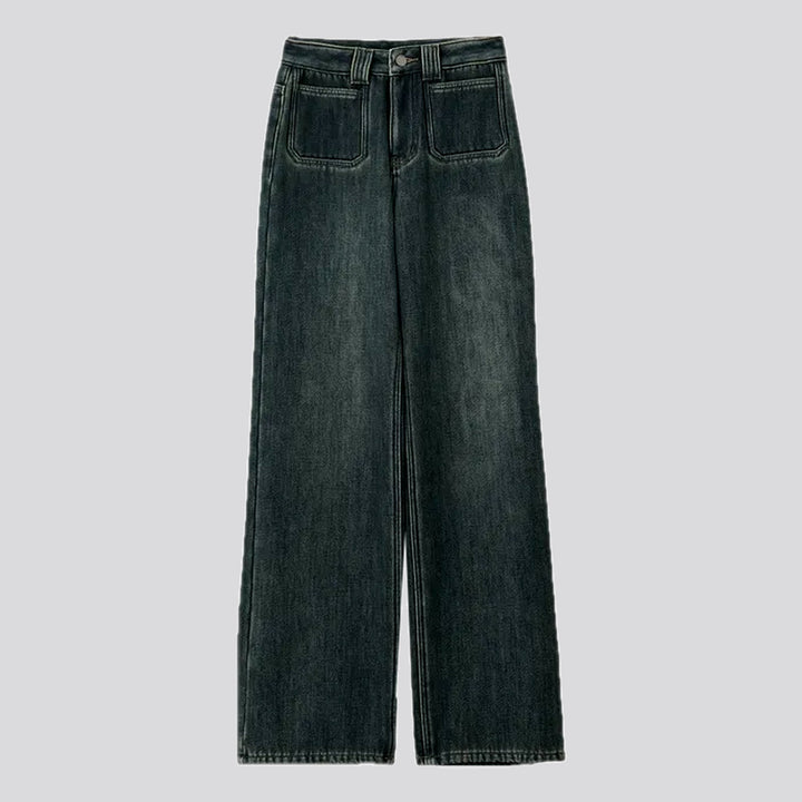 Padded stonewashed wide women's jeans