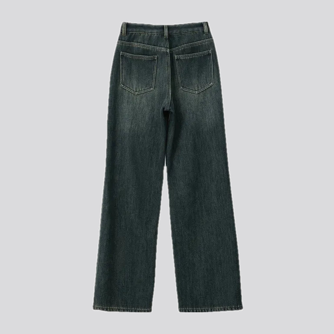 Padded stonewashed wide women's jeans