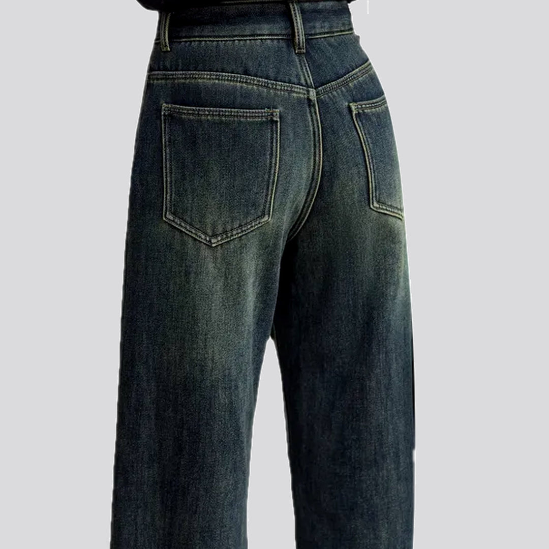 Padded stonewashed wide women's jeans