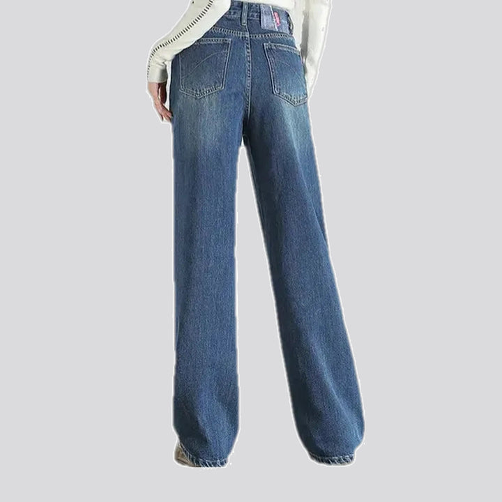 Casual faded lines straight-cut jeans for women