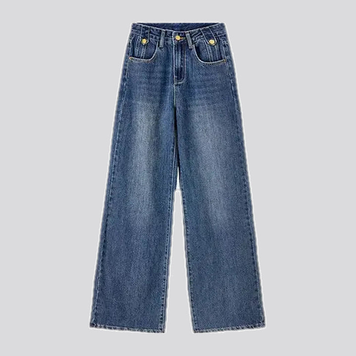 Casual faded lines straight-cut jeans for women