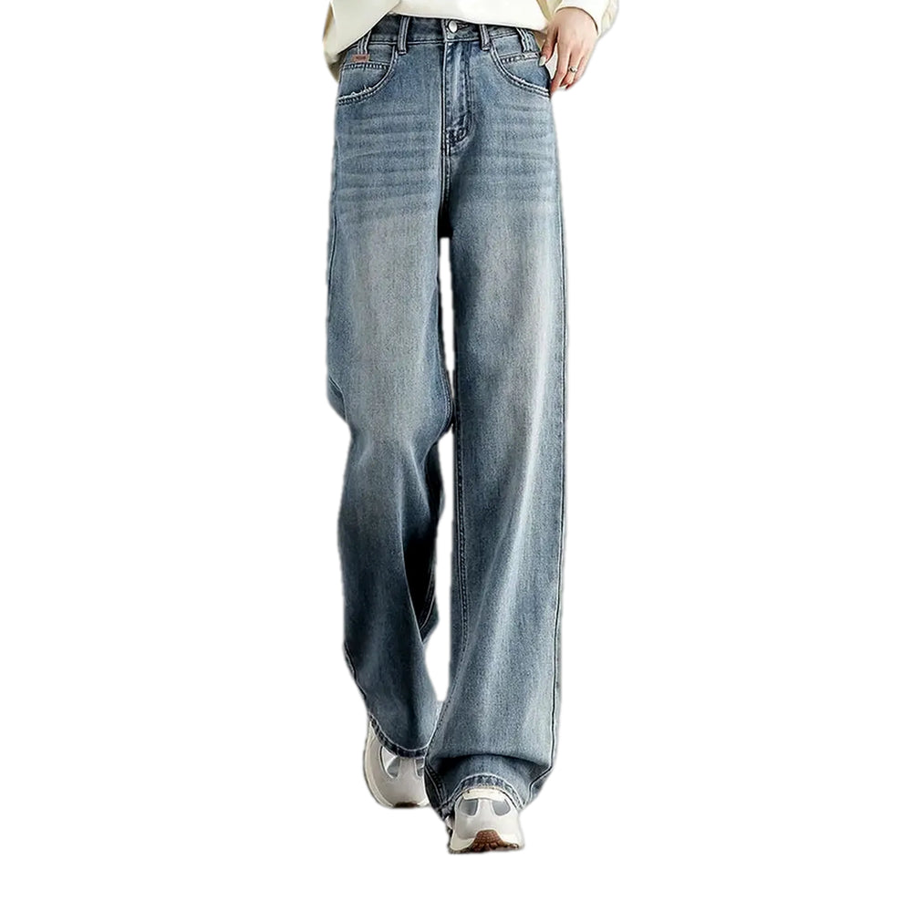 Faded Lines Casual High Waist Women's Jeans - Light Blue