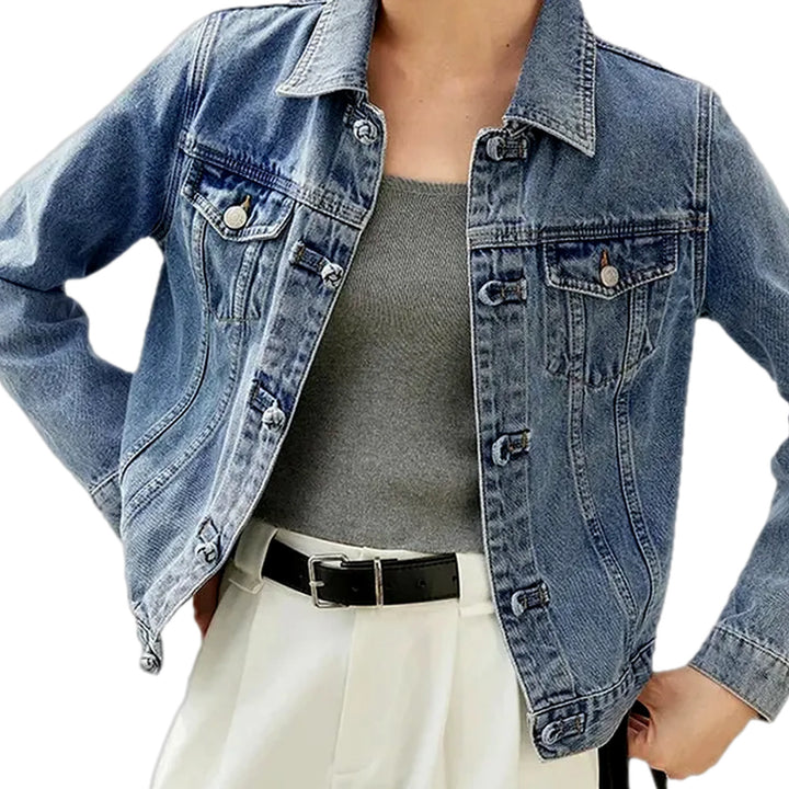 Casual Oversized Jeans Trucker Jacket for Ladies - Blue