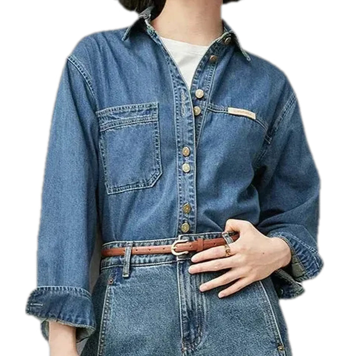 Casual Oversized Jacket Denim Shirt for Ladies - Blue