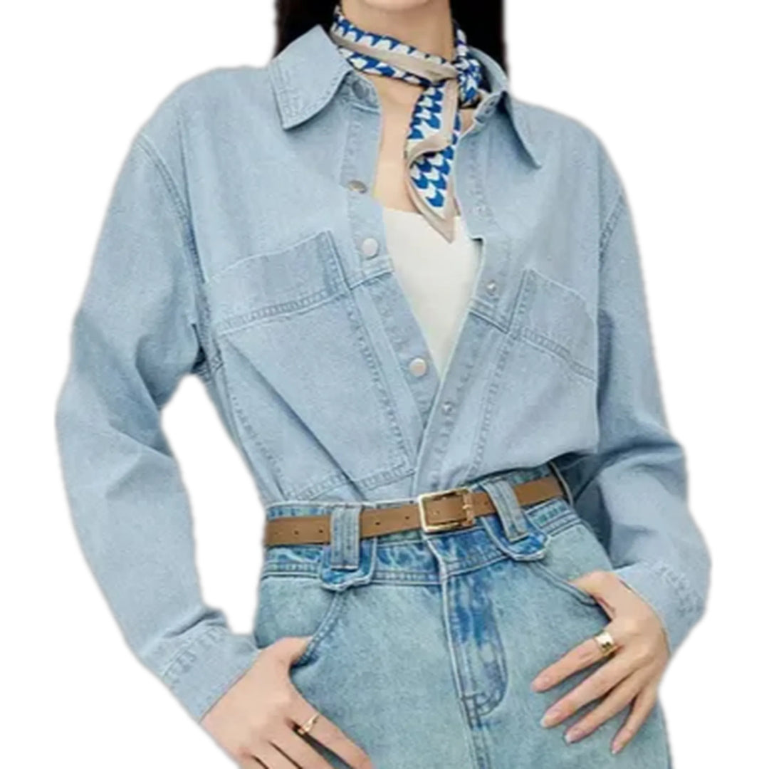 Casual Light Women's Jeans Shirt - Light Blue