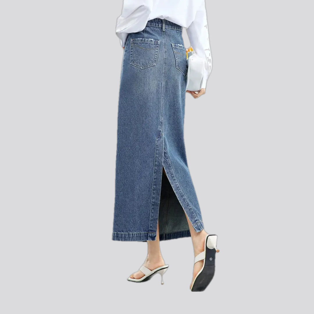 High waist medium wash denim skirt