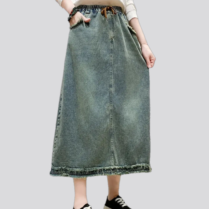 Boho style ragged jeans skirt