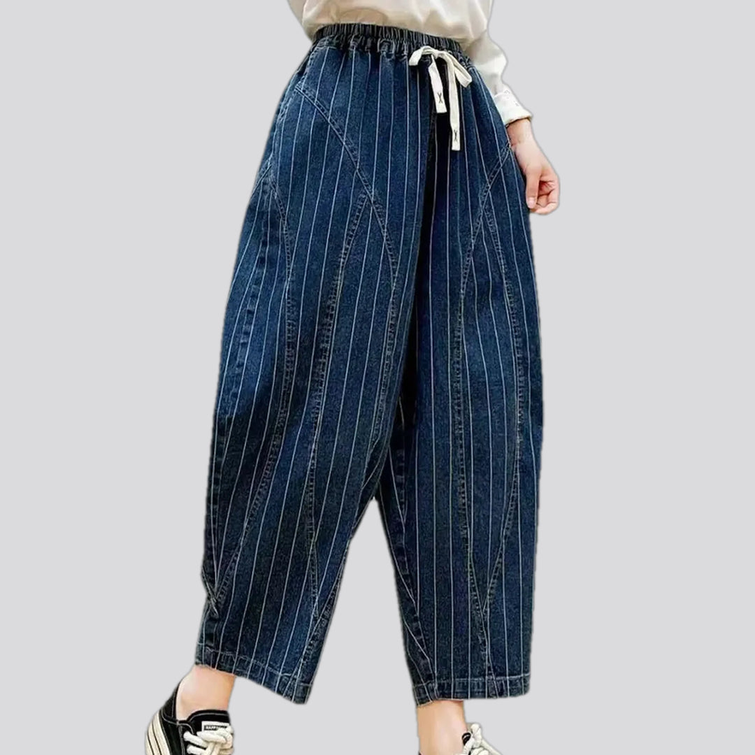 Baggy medium rise striped women's denim joggers