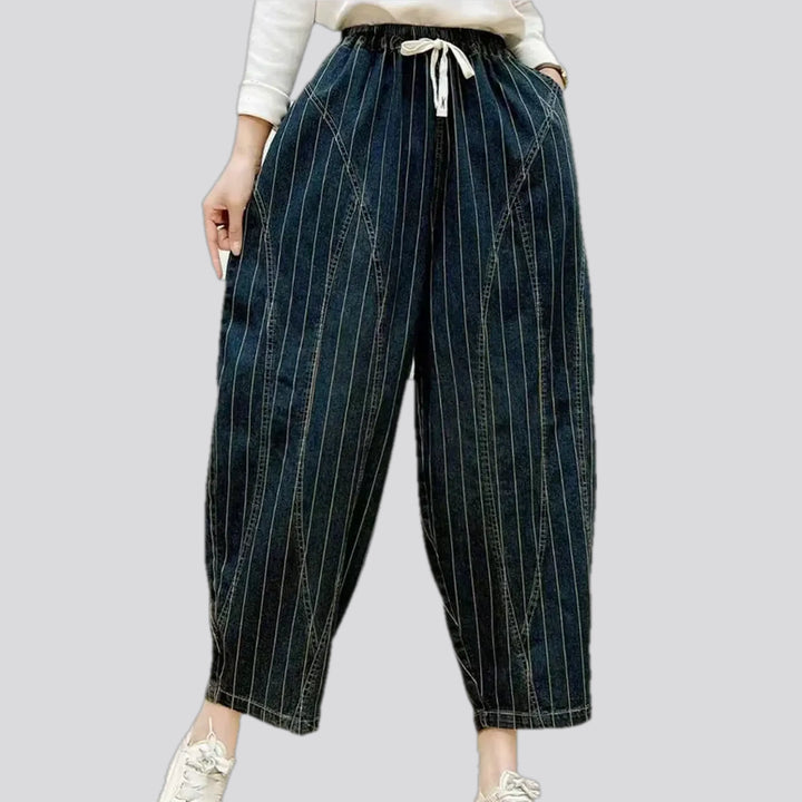 Baggy medium rise striped women's denim joggers