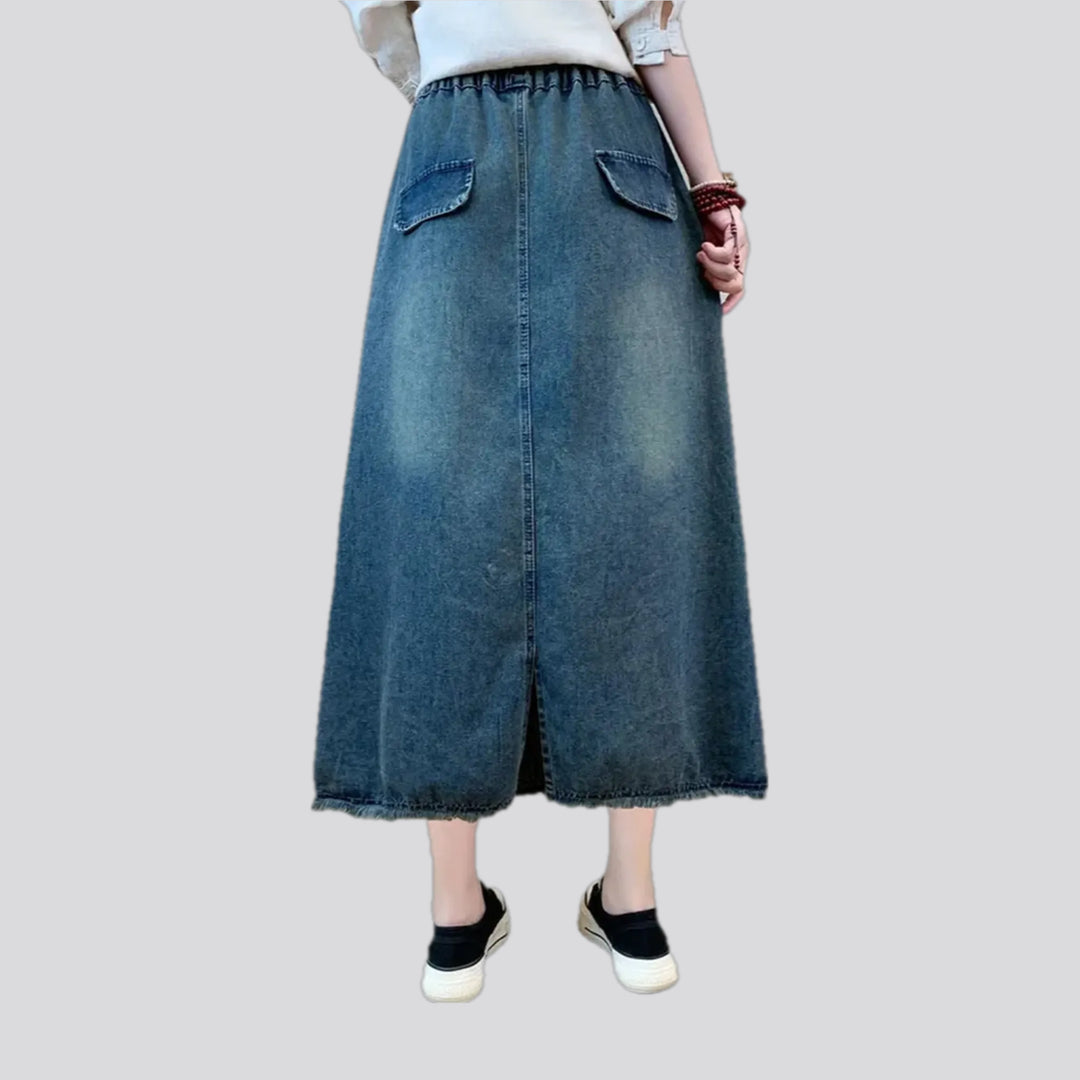 Distressed high waist jean skirt