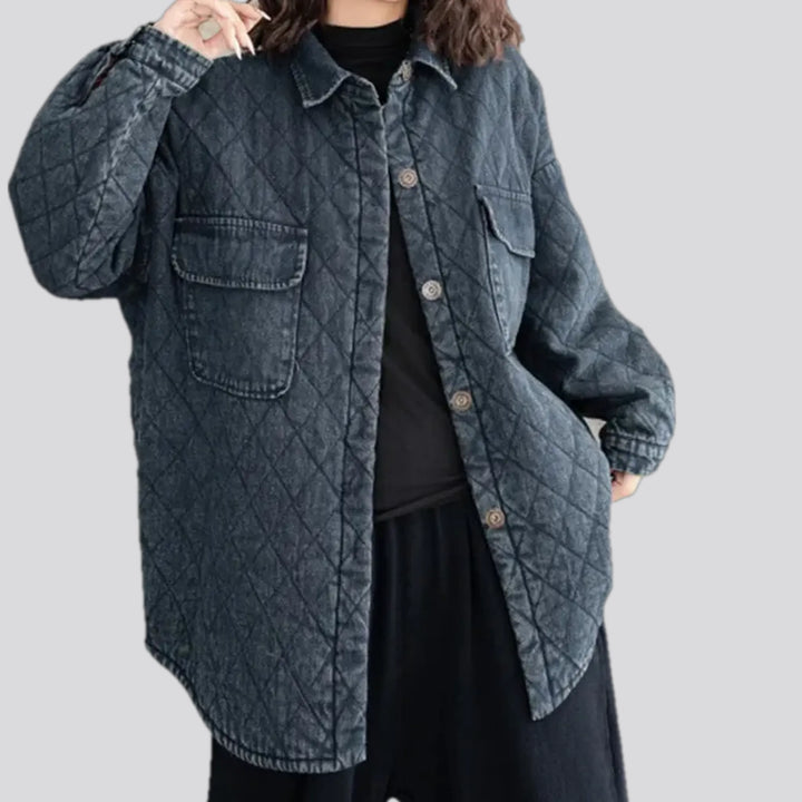 Extra-large quilted denim chore jacket for women