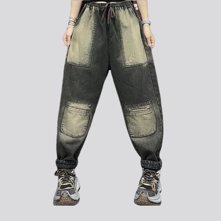 Retro painted women's denim joggers