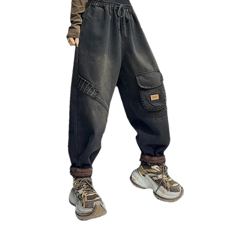 Retro Baggy-fit Women's Denim Joggers - Black