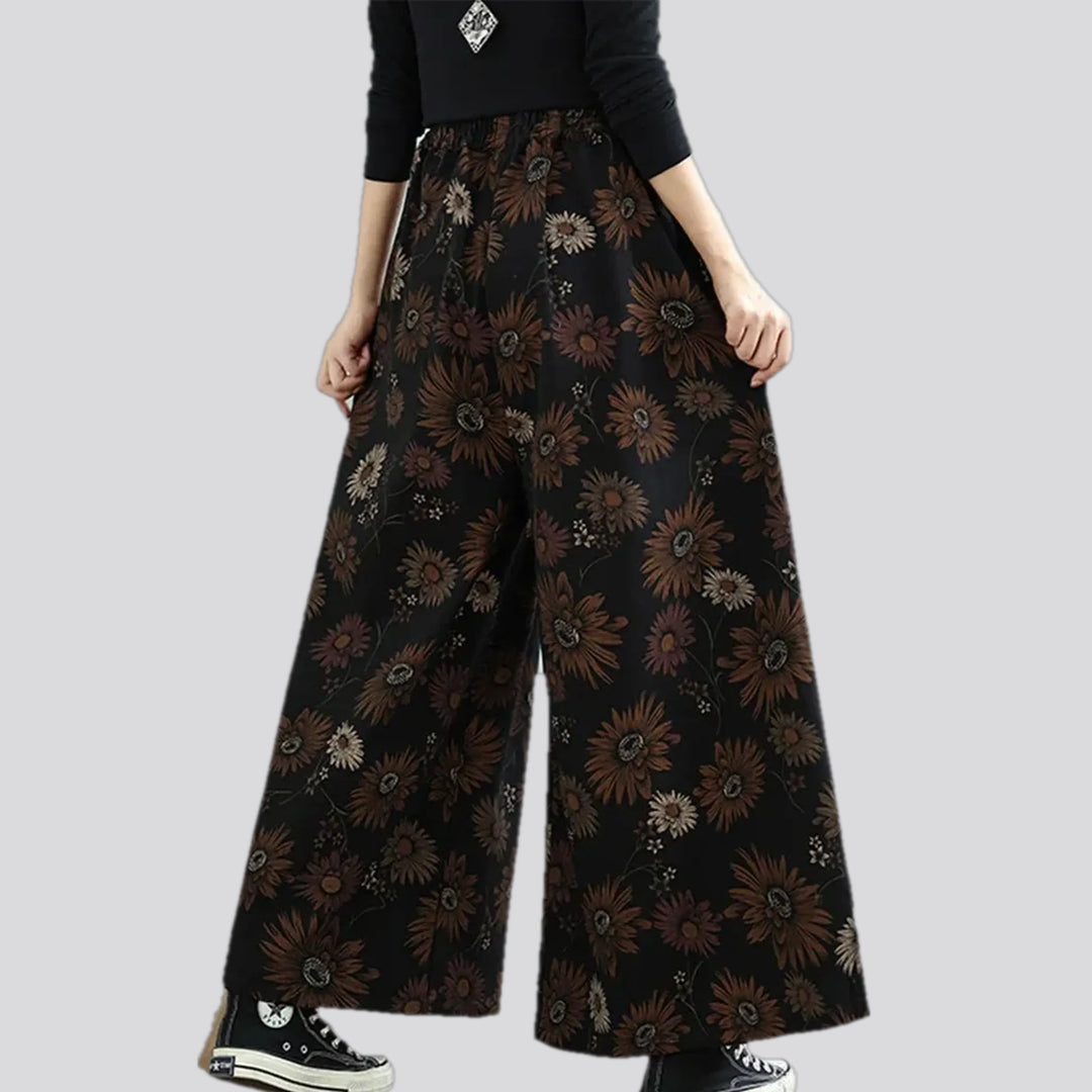 Boho flared floral women's denim culottes